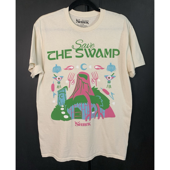 Dreamworks Licensed Shrek "Save The Swamp" Beige T Shirt Size Large - Picture 2 of 12